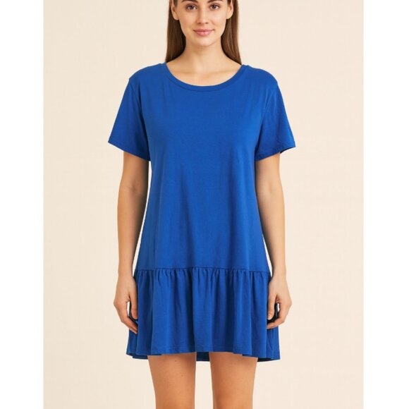 Out of Office Trina Turk Dress Womens Large Linen Ruffle Hem Short Sleeve Summer - Picture 1 of 5